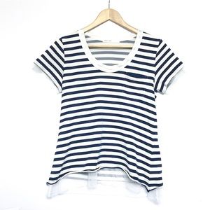 Sacai Luck Striped Navy T-Shirt with Mesh Underlay